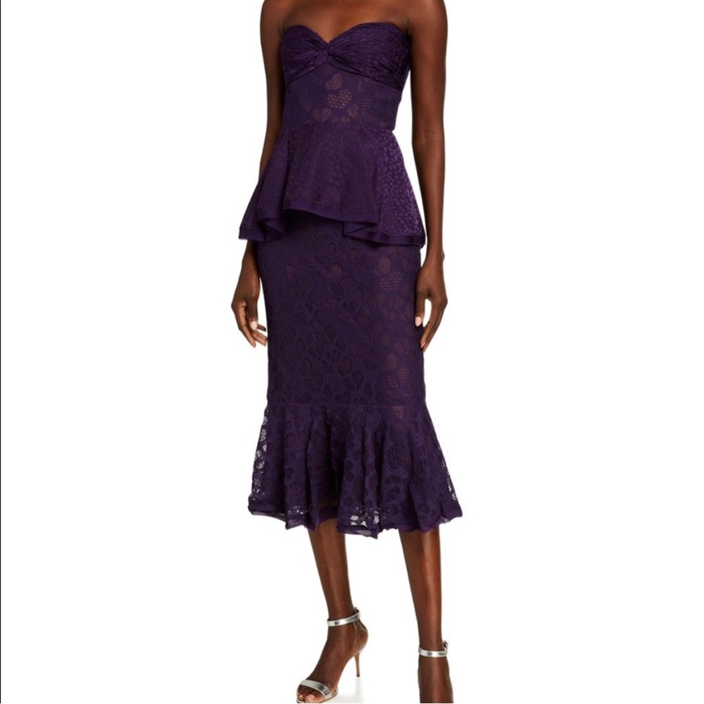 Flor et. al Ashley Strapless Heart Lace Peplum Midi Dress